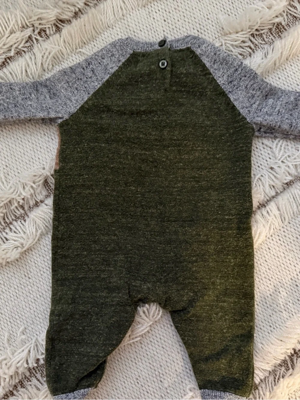 BABY GAP Olive Green & Gray Bear Knit One-Piece & Gray Onesie Sz 0-3 mos